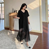 Loose Long Dresses Robe Elbise Short Sleeve